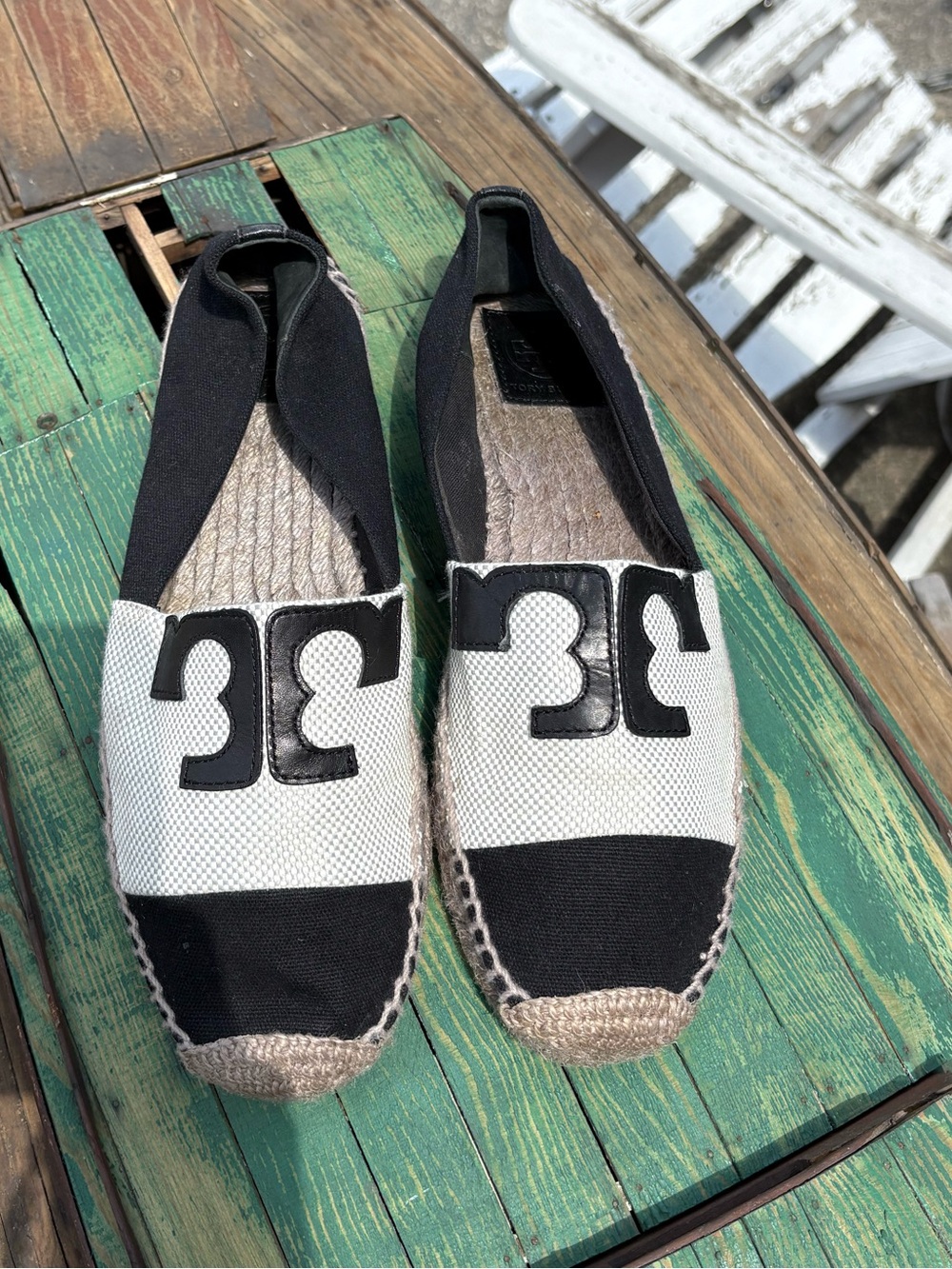 NWOT Tory Burch Veranda A-Line Espadrilles - Black and White Logo Canvas 9.5